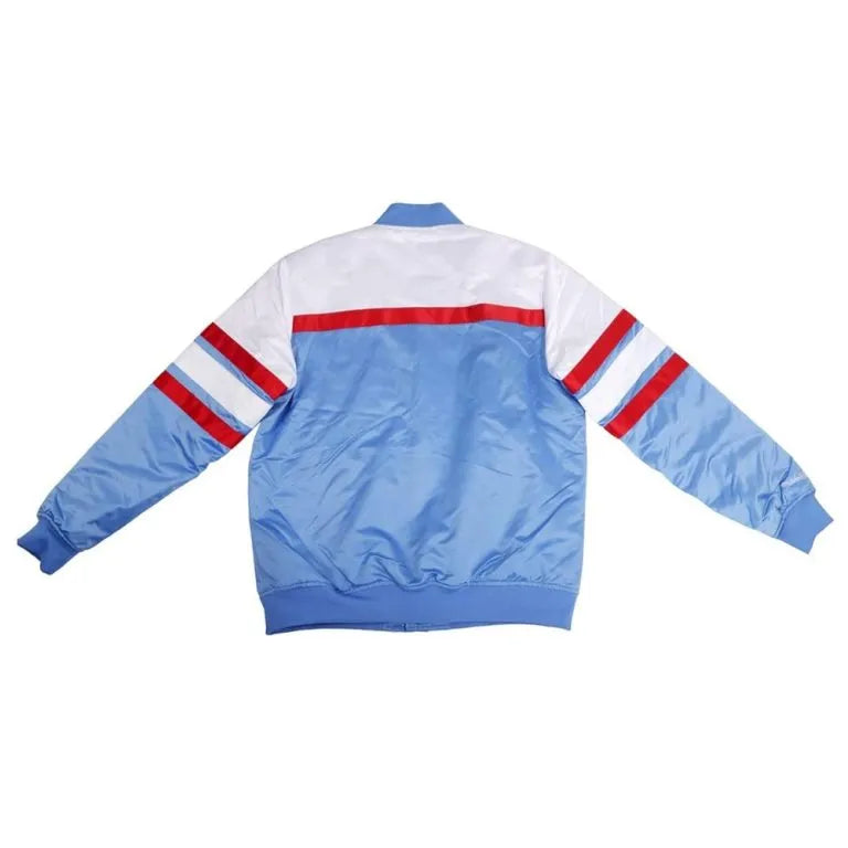 Houston Oilers Full-Snap Varsity White and Light-Blue Satin Men's Bomber Jacket