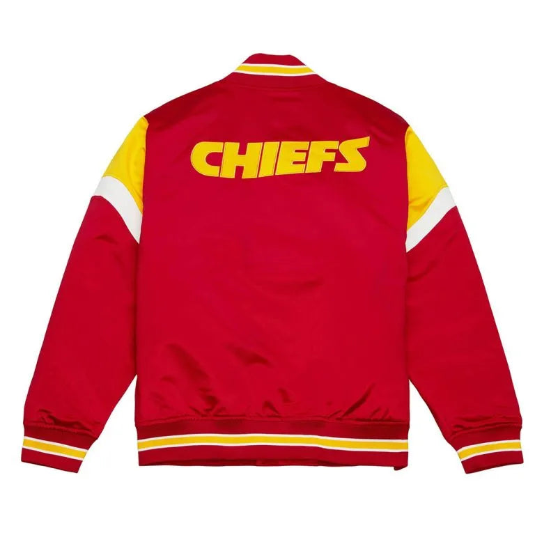 Kansas City Chiefs Heavyweight Full-Snap Varsity Red Satin Men's Bomber Jacket