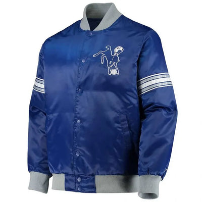 Indianapolis Colts Historic Logo Full-Snap Varsity Royal Blue Satin Men's Bomber Jacket