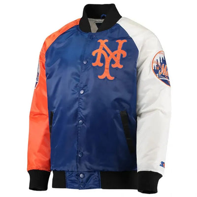 NY Mets Varsity Royal/Orange Tri-Color Full-Snap Satin Men's Jacket