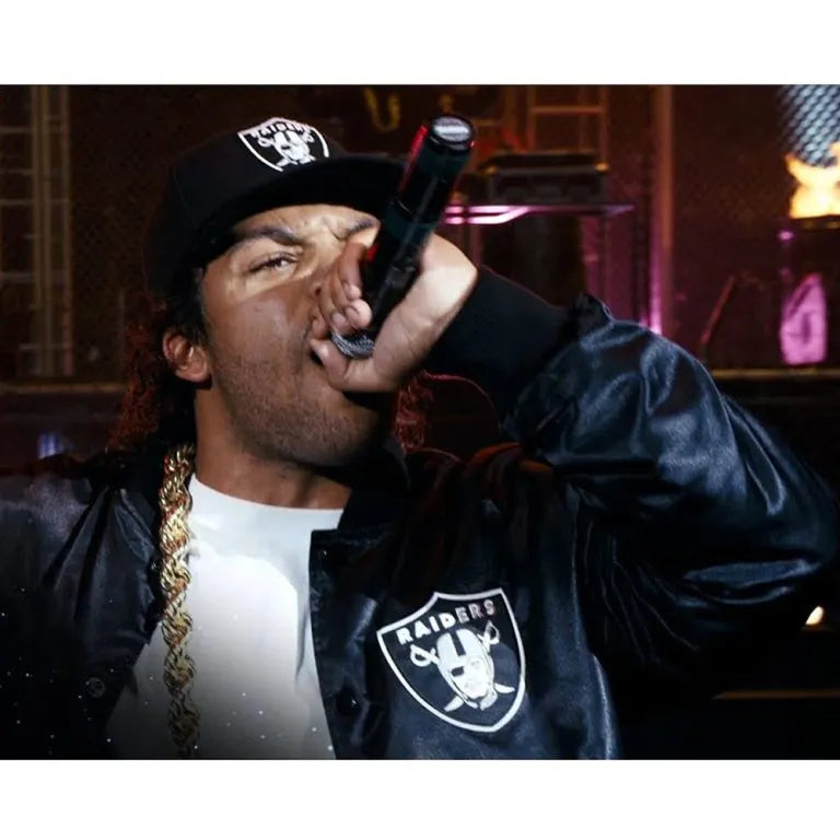 Los Angeles Raiders Ice Cube Full-Snap Varsity Black Satin Men's Bomber Jacket