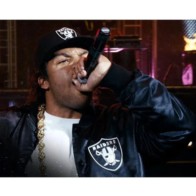Los Angeles Raiders Ice Cube Full-Snap Varsity Black Satin Men's Bomber Jacket