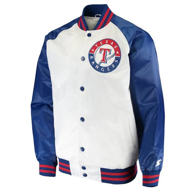 Texas Rangers Clean-Up Hitter White/Blue Satin Full-Snap Men's Jacket