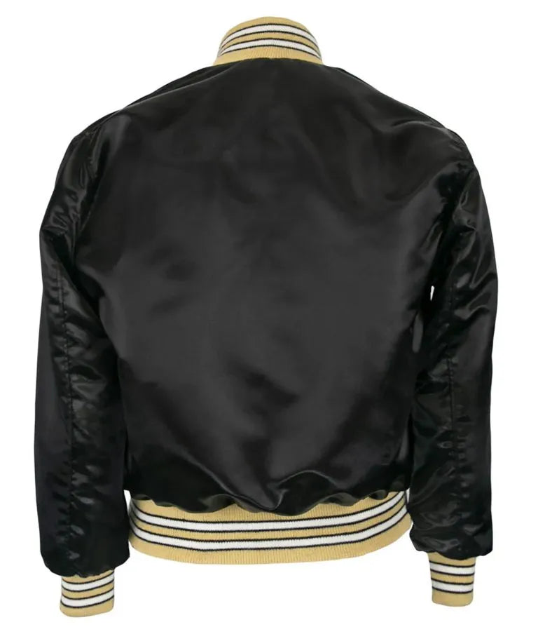 1968 New Orleans Saints Full-Snap Varsity Black Satin Men's Bomber Jacket