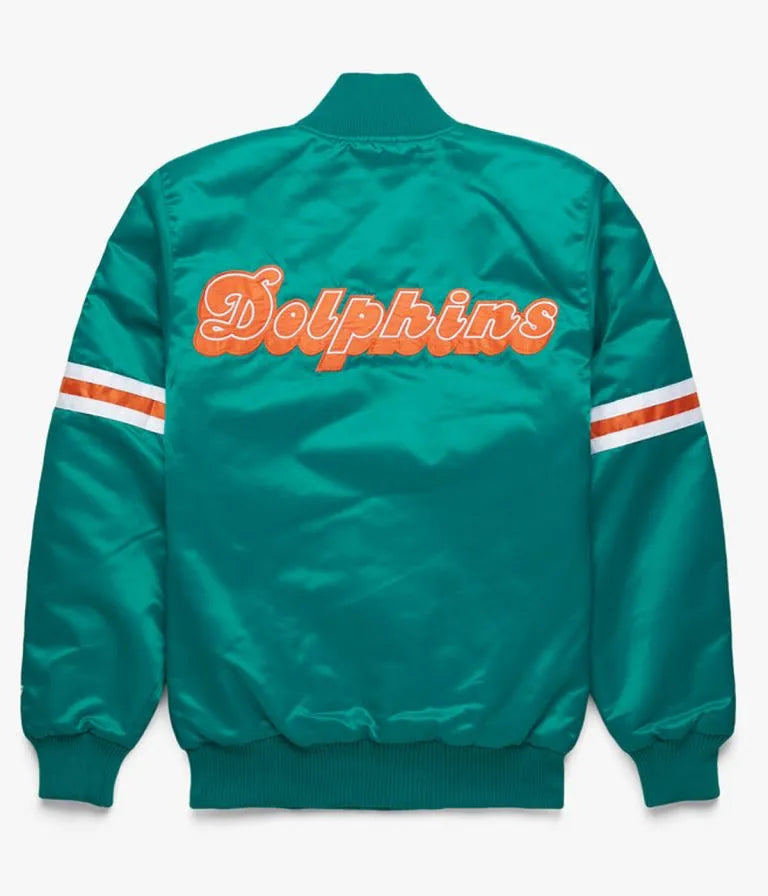 Miami Dolphins Full-Snap Varsity Teal Green Satin Men's Bomber Jacket