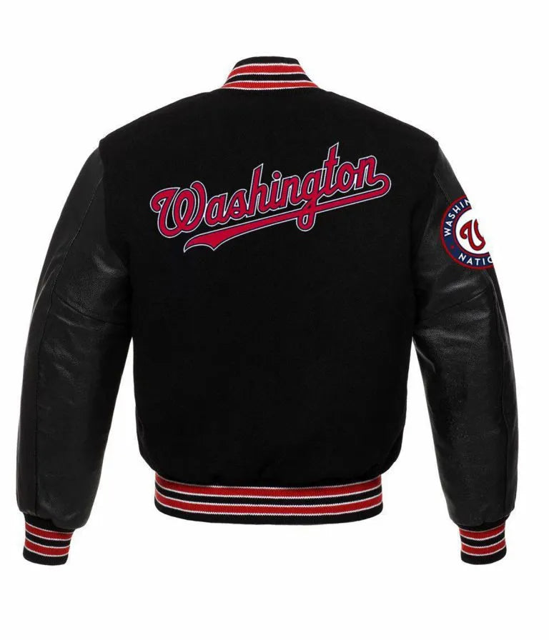 Washington Nationals Black Wool & Leather Sleeves Varsity Men's Jacket
