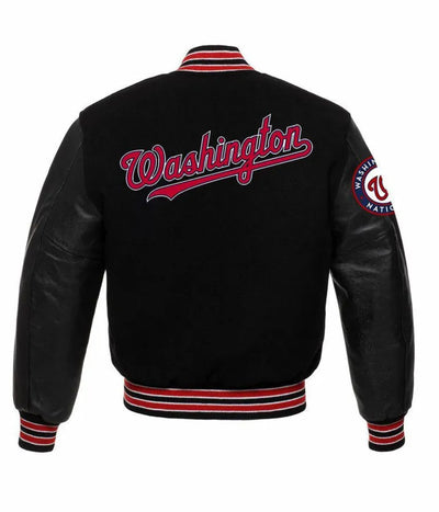 Washington Nationals Black Wool & Leather Sleeves Varsity Men's Jacket