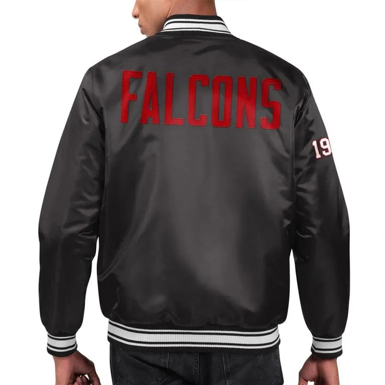 Atlanta Falcons Full-Snap Varsity Black Satin Men's Bomber Jacket