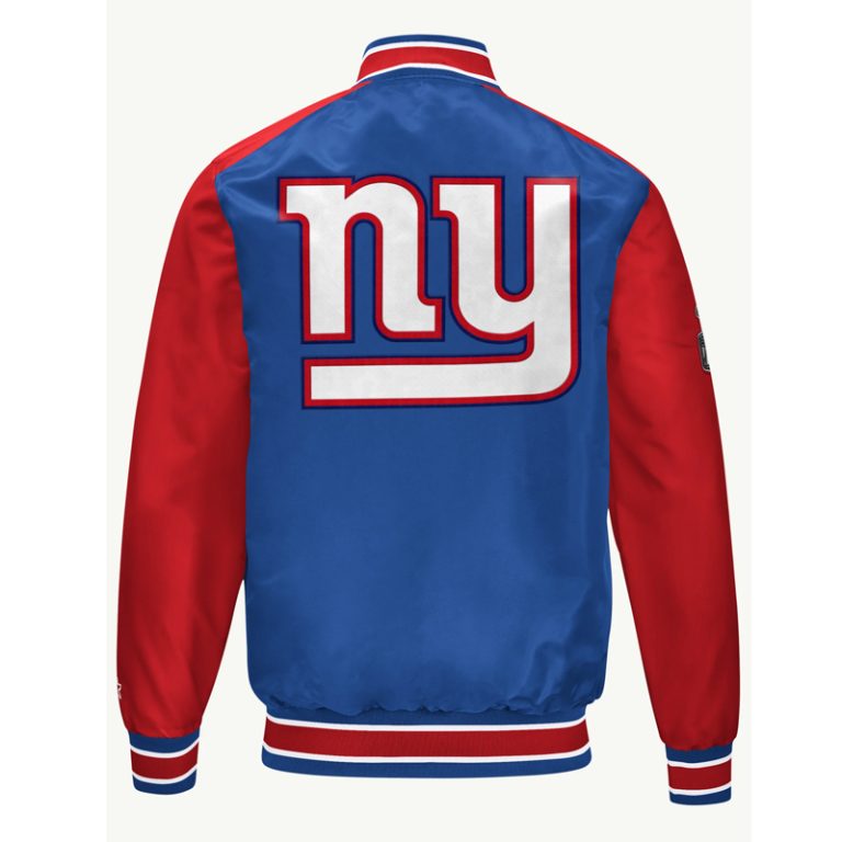 New York Giants Full-Snap Varsity Blue and Red Satin Men's Bomber Jacket