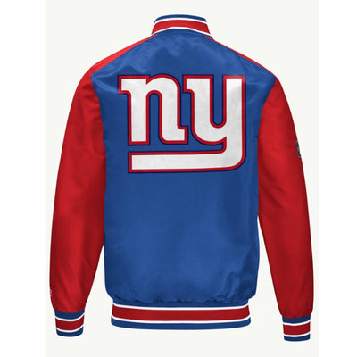 New York Giants Full-Snap Varsity Blue and Red Satin Men's Bomber Jacket