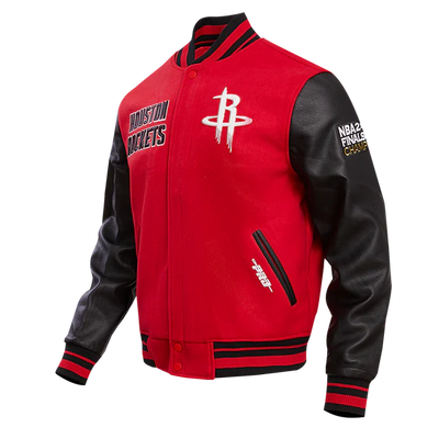 Houston Rockets Retro Classic Rib Varsity Red Wool & Black Genuine Leather Sleeves Men's Bomber Jacket