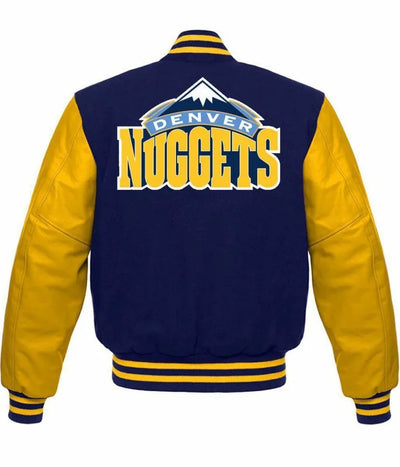 Denver Nuggets Full-Snap Varsity Blue Wool and Yellow Genuine Leather Sleeves Men's Jacket