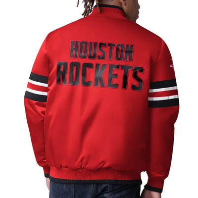 Houston Rockets Scout I Full-Snap Varsity Red Satin Men's Bomber Jacket