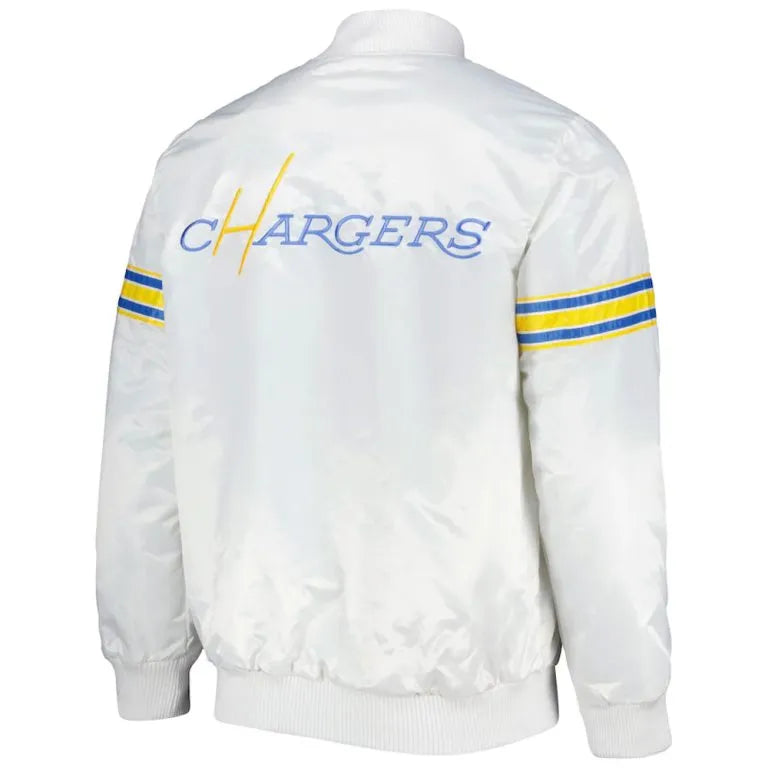 Los Angeles Chargers Full-Snap Varsity White Satin Men's Bomber Jacket