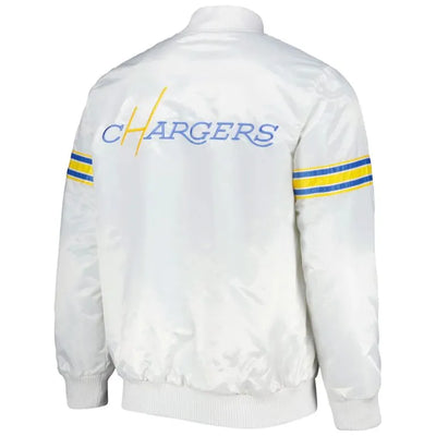 Los Angeles Chargers Full-Snap Varsity White Satin Men's Bomber Jacket