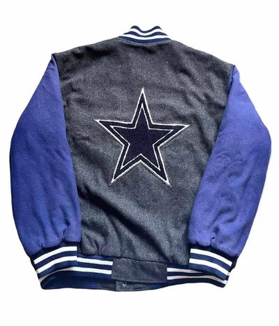 Dallas Cowboys Gray and Blue All Wool Men's Varsity Letterman Jacket