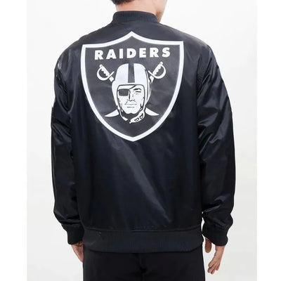 Los Angeles Raiders Big Logo Full-Snap Varsity Black Satin Men's Bomber Jacket