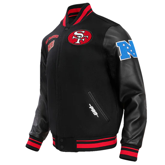 San Francisco 49ers Mash Up Retro Classic Black Wool & Genuine Leather Sleeves Men's Varsity Letterman Jacket