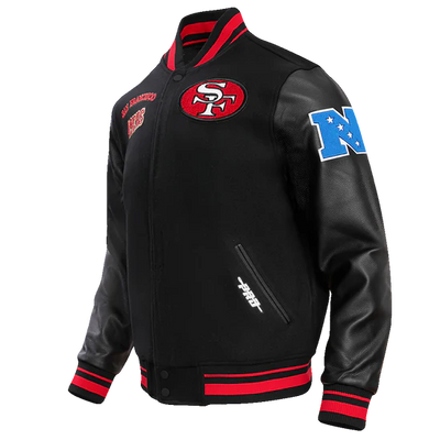 San Francisco 49ers Mash Up Retro Classic Black Wool & Genuine Leather Sleeves Men's Varsity Letterman Jacket