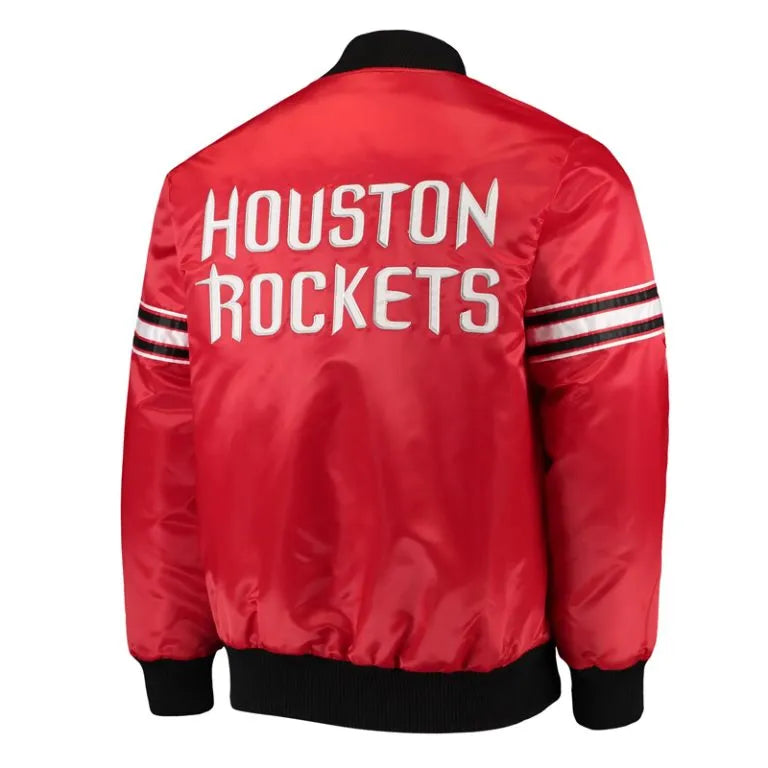 Houston Rockets The Draft Pick Full-Snap Varsity Red Satin Men's Bomber Jacket