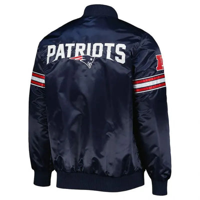 New England Patriots The Pick and Roll Full-Snap Varsity Navy Blue Satin Men's Bomber Jacket