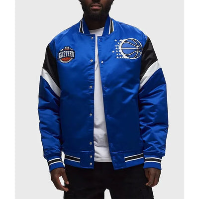 Orlando Magic Heavyweight Full-Snap Varsity Blue Satin Men's Bomber Jacket