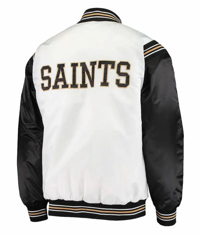New Orleans Saints Historic Renegade Full-Snap Varsity Black and White Satin Men's Bomber Jacket