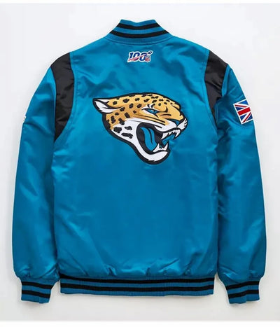Jacksonville Jaguars Full-Snap Varsity Blue Satin Men's Bomber Jacket