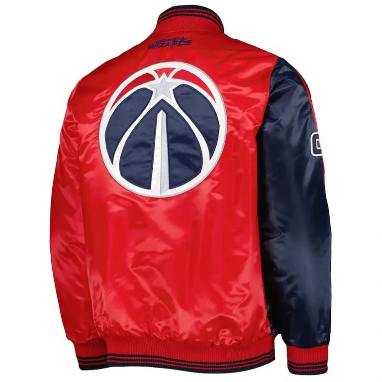 Washington Wizards Fast Break Full-Snap Varsity Red & Navy Blue Satin Men's Bomber Jacket