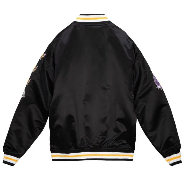 Los Angeles Lakers Champ City Full-Snap Varsity Black Satin Men's Bomber Jacket