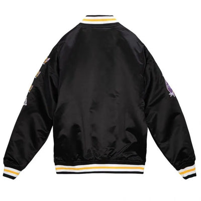 Los Angeles Lakers Champ City Full-Snap Varsity Black Satin Men's Bomber Jacket