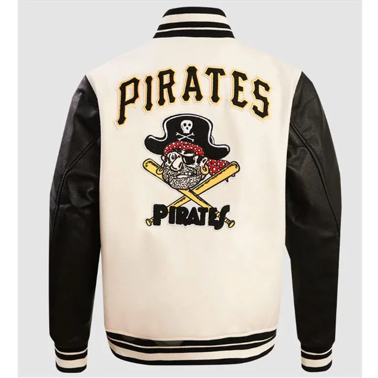 Pittsburgh Pirates Retro Classic Rib Off White Wool & Black Leather Varsity Men's Jacket