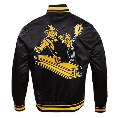 Pittsburgh Steelers Retro Classic Rib Full-Snap Varsity Black Satin Men's Bomber Jacket