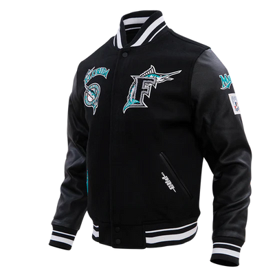 Florida Marlins Varsity Letterman Black Wool & Leather Men's Jacket