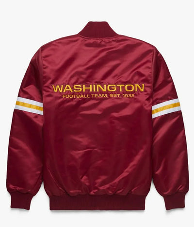 Washington Commanders Full-Snap Varsity Burgundy Satin Men's Bomber Jacket