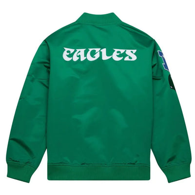 Philadelphia Eagles Vintage Logo Full-Zip Varsity Green Satin Lightweight Men's Bomber Jacket