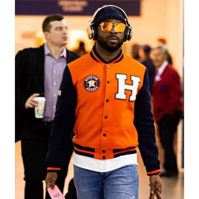 Houston Astros Blue/Orange Wool Letterman Full-Snap Men's Jacket