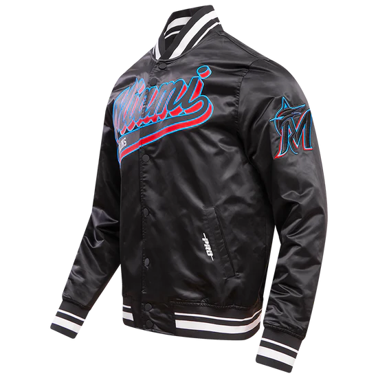Miami Marlins Black Satin Varsity Full-Snap Men's Jacket