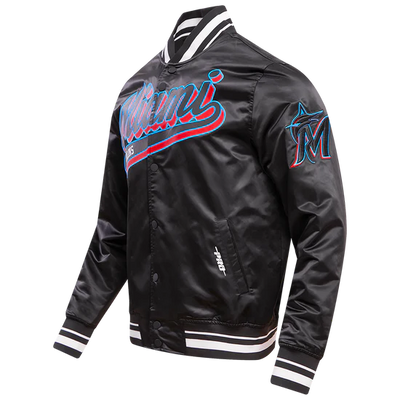 Miami Marlins Black Satin Varsity Full-Snap Men's Jacket