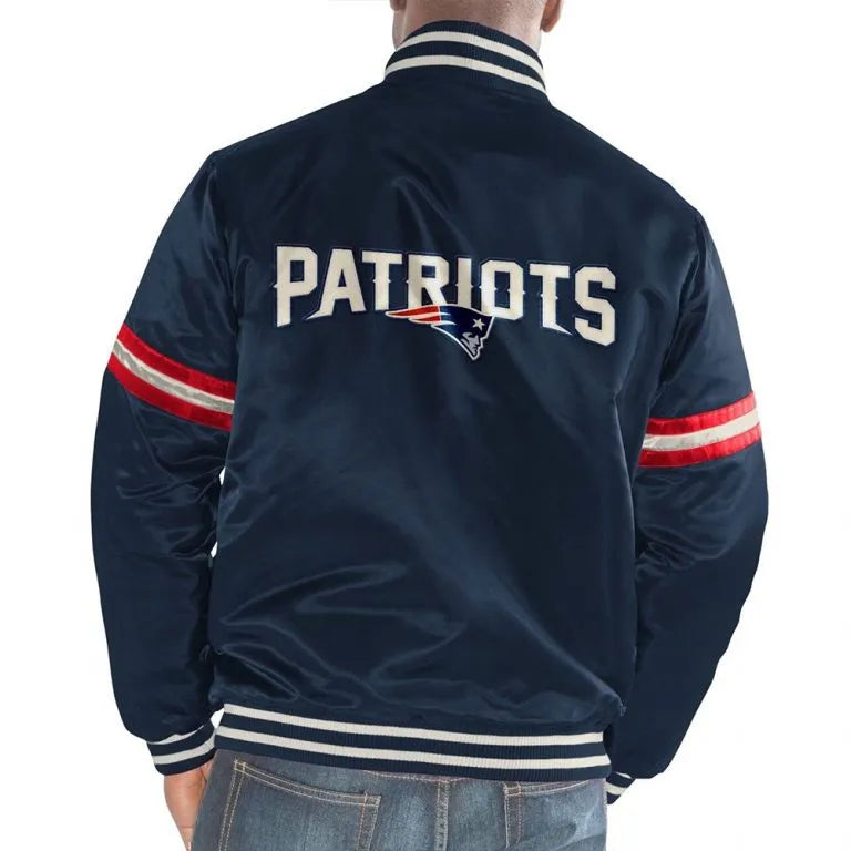 New England Patriots Legacy Full-Snap Varsity Navy Blue Satin Men's Bomber Jacket