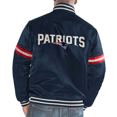 New England Patriots Legacy Full-Snap Varsity Navy Blue Satin Men's Bomber Jacket