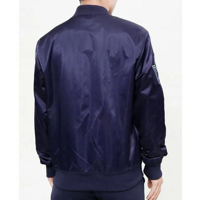 Dallas Cowboys Wordmark Full-Snap Varsity Navy blue Satin Men's Bomber Jacket