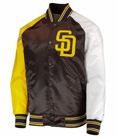San Diego Padres Reliever Raglan Tri-Color Satin Varsity Full-Snap Men's Jacket