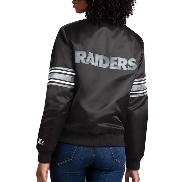 Los Angeles Raiders Line Up Full-Snap Varsity Black Satin Men's Bomber Jacket