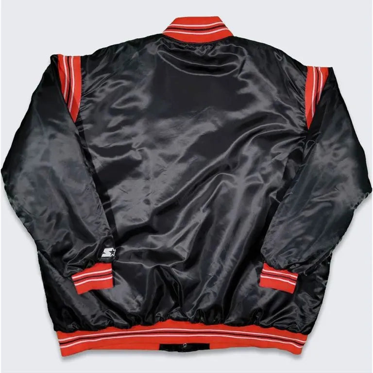 Miami Heat Teddy Full-Snap Varsity Black Satin Men's Bomber Jacket