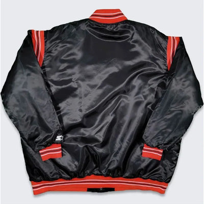 Miami Heat Teddy Full-Snap Varsity Black Satin Men's Bomber Jacket