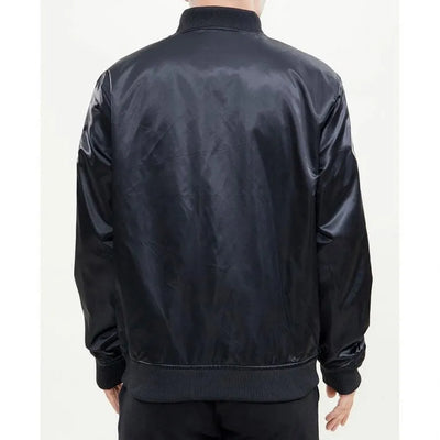 New York Jets Wordmark Full-Snap Varsity Black Satin Men's Bomber Jacket