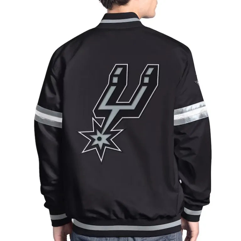 San Antonio Spurs Scout Full-Snap Varsity Black Satin Men's Bomber Jacket