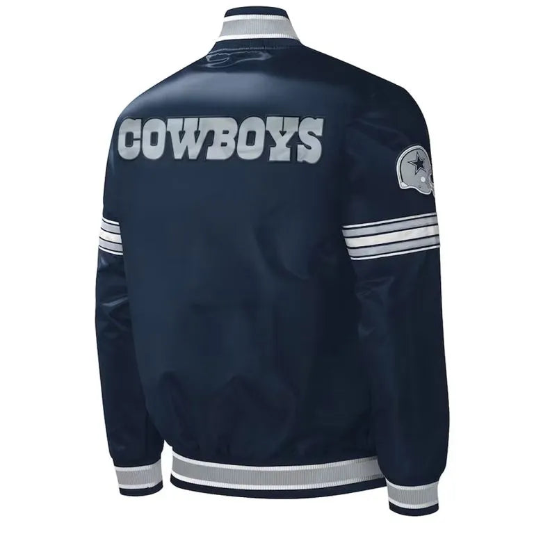 Dallas Cowboys Midfield Full-Snap Varsity Navy Blue Satin Men's Bomber Jacket