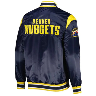 Denver Nuggets Force Play Full-Snap Varsity Navy Blue Satin Men's Bomber Jacket